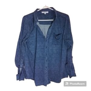 MYSTYLE WOMENS BLUE BUTTON DOWN SHIRT WITH COLLAR